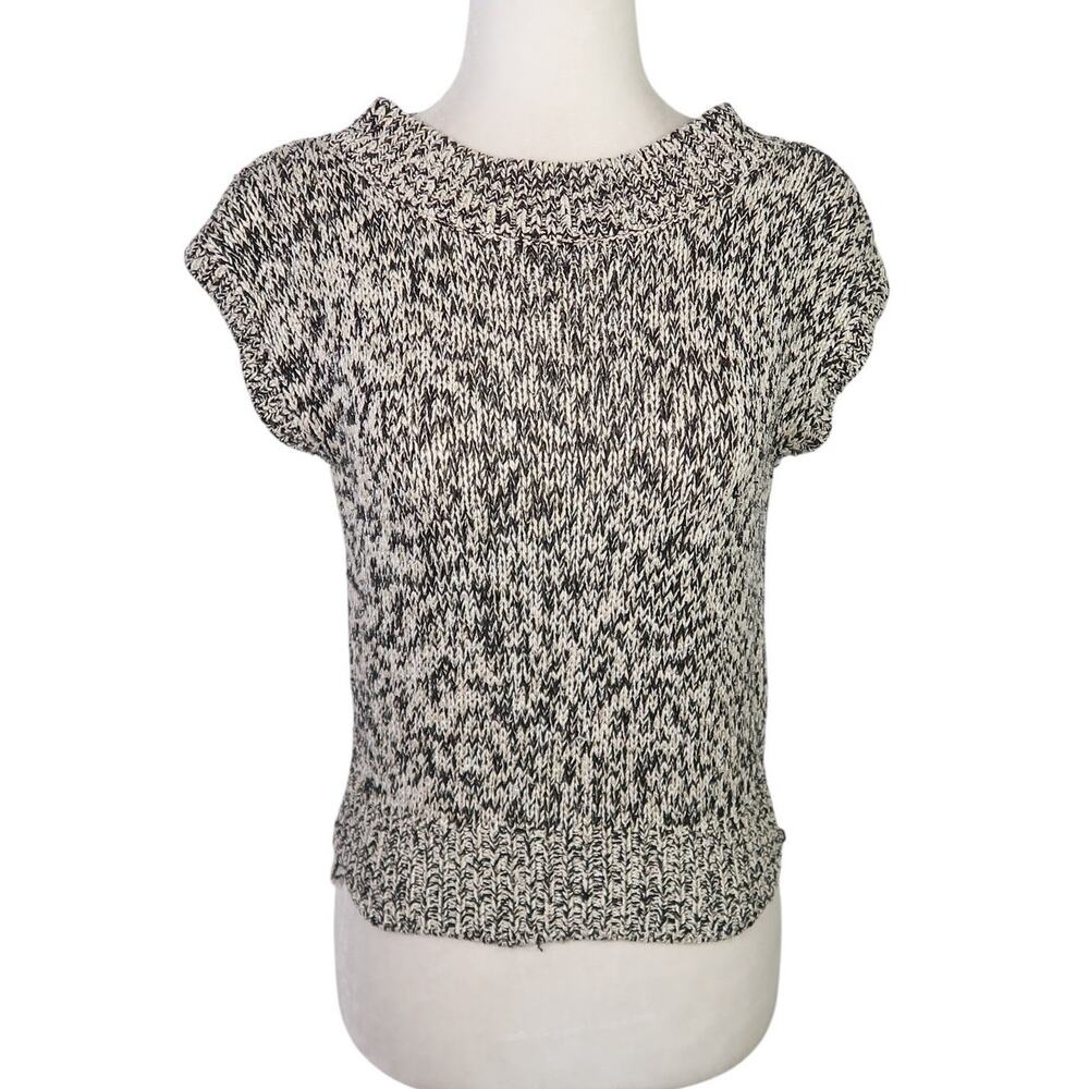 Vintage 90s Liz Claiborne black and cream marled knit cap sleeve sweater vest S